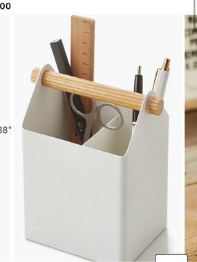 Yamakazi tosca pen stand White Metal Organizer Caddy with Wooden Handle